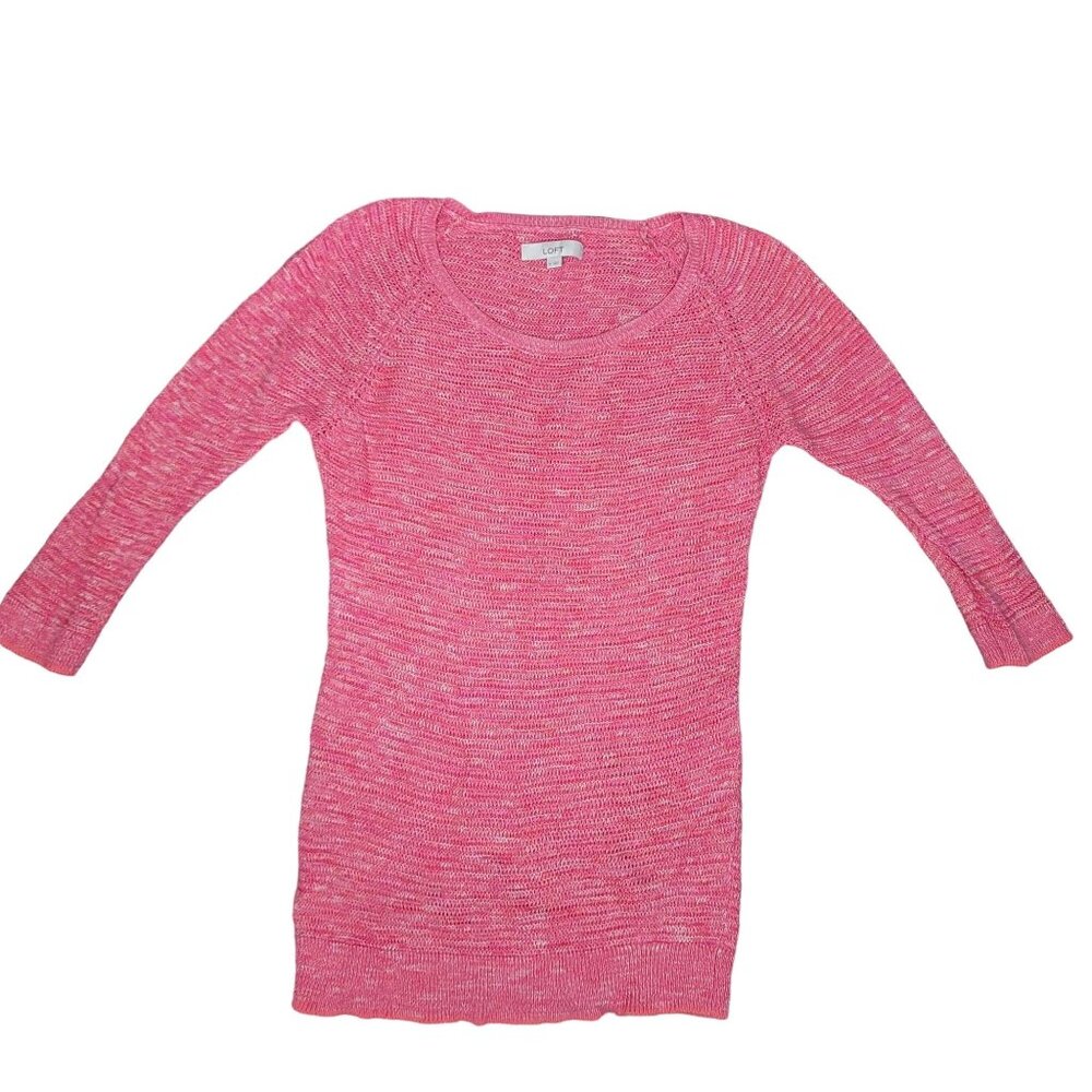 Loft Pink Knit Sweater Women's size med Cotton & Acrylic Long Sleeve Scoop Neck